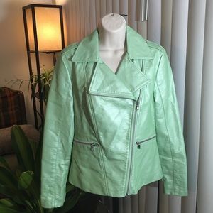 Pastel Mint Green Faux Leather Moto Jacket Small
